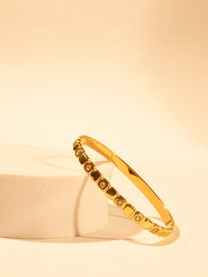 Gold Quad Pattern Semi-Studded Bracelet for Women – Anti-Tarnish Stainless Steel Kada with AD Stones | Fits 2'4 & 2'6 Sizes
