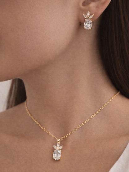 Marquise Leaf Solitaire CZ Jewelry Set – 18K Gold Plated