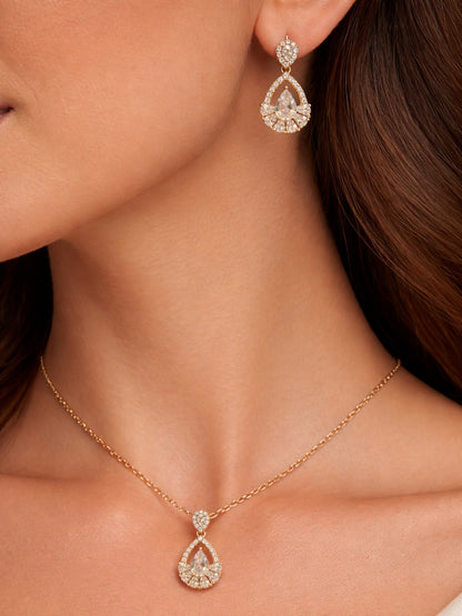 18K Rose Gold Teardrop CZ Ethnic Necklace & Earrings Set