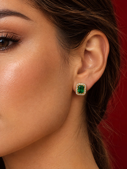 Green Princess Cut CZ Hoop Earrings in 18K Rose Gold Plated Steel