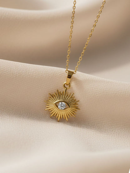 Anti-Tarnish Evil Eye White Stone Pendant Chain | 18K Gold CZ Jewelry