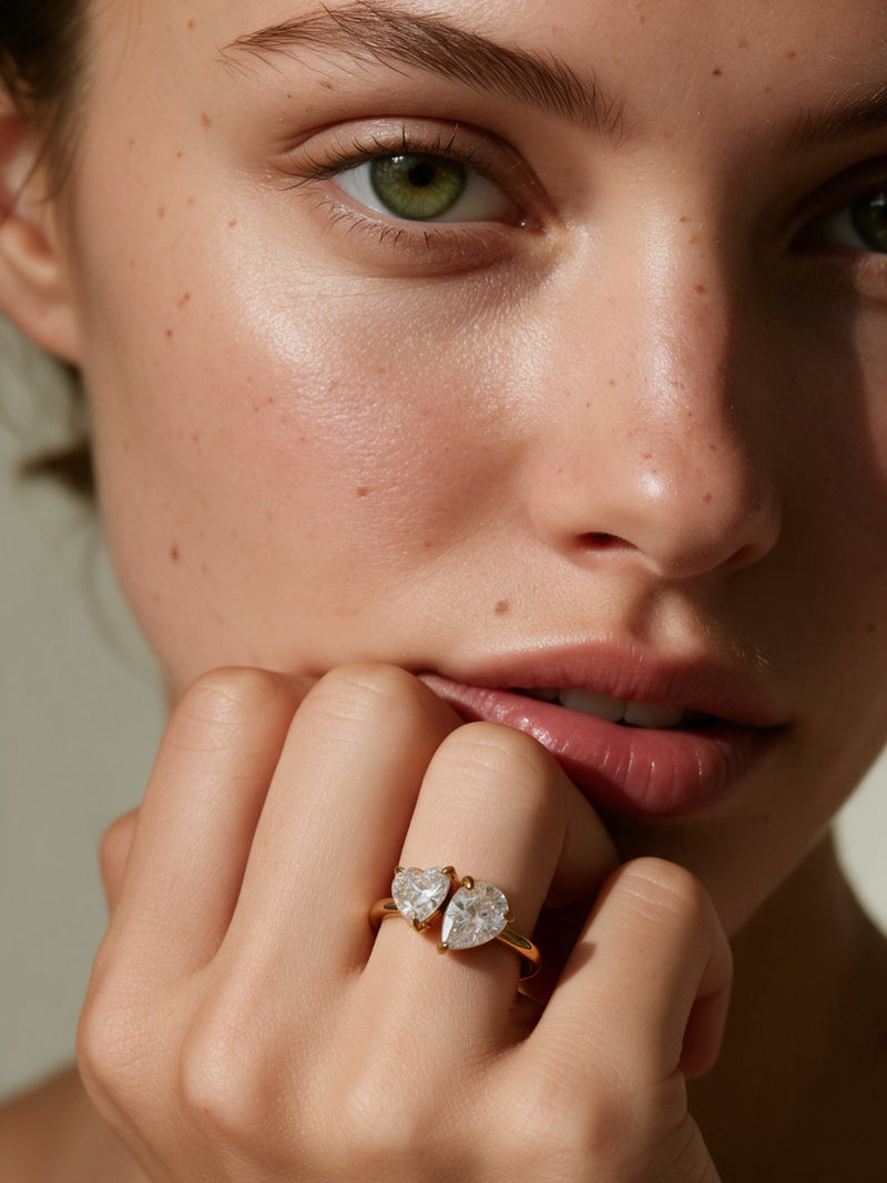 Heart & Pear Solitaire Ring - 18kt Gold Plating