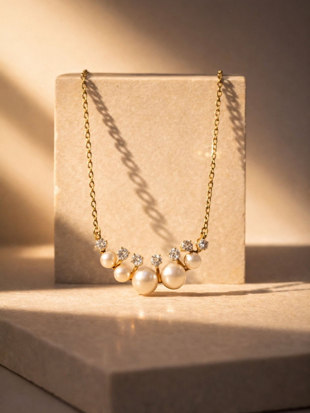 Pearl & CZ Gold Chain Necklace | Anti-Tarnish Everyday Neckpiece