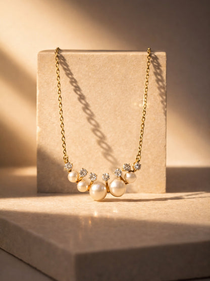 Pearl & CZ Gold Chain Necklace | Anti-Tarnish Everyday Neckpiece