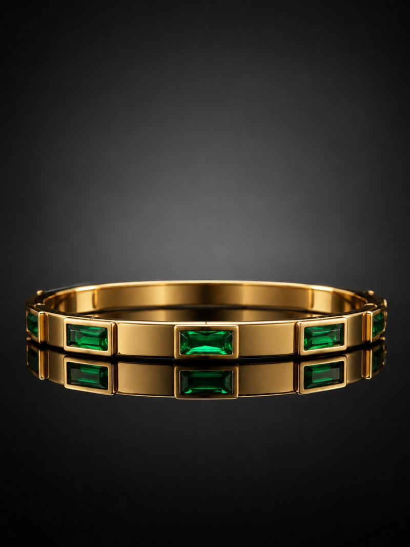 Emerald Green CZ Gold Bracelet – Waterproof Stainless Steel
