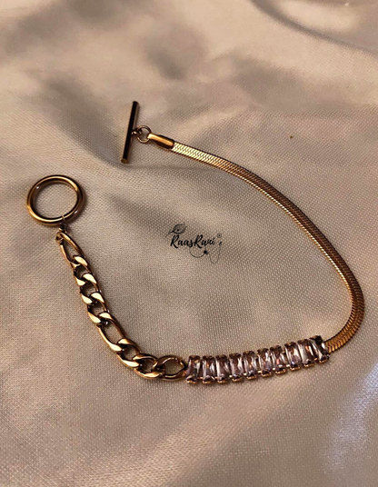 Half n Half Stone Rosegold Chain Bracelet