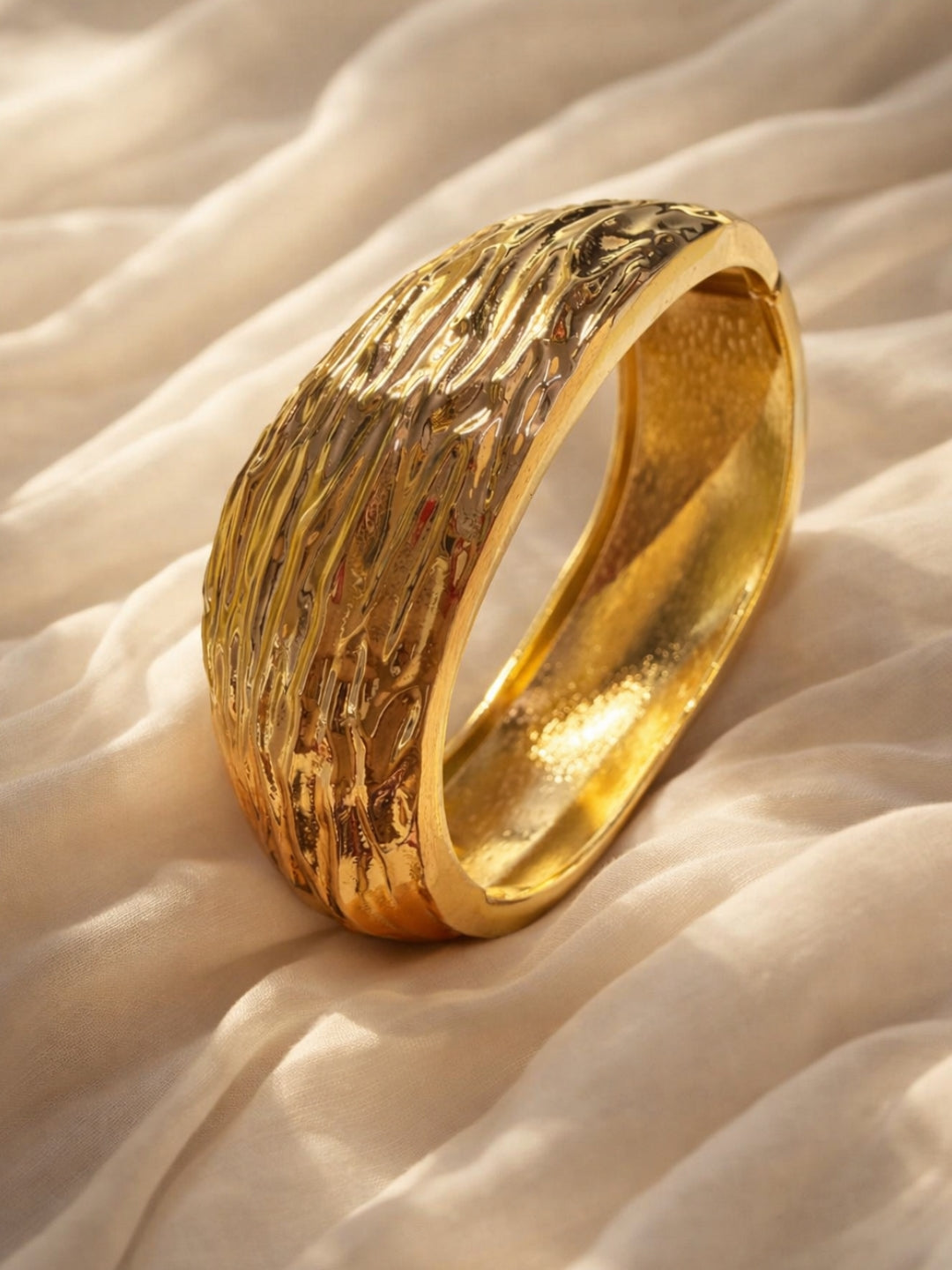 Textured Curvy Gold Cuff Bracelet | Anti-Tarnish Stainless Steel