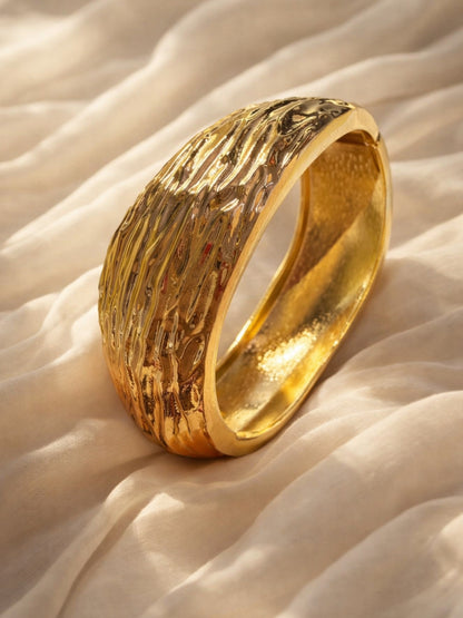 Textured Curvy Gold Cuff Bracelet | Anti-Tarnish Stainless Steel
