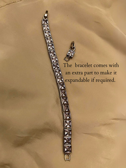 Silver Square Stone Tennis Bracelet