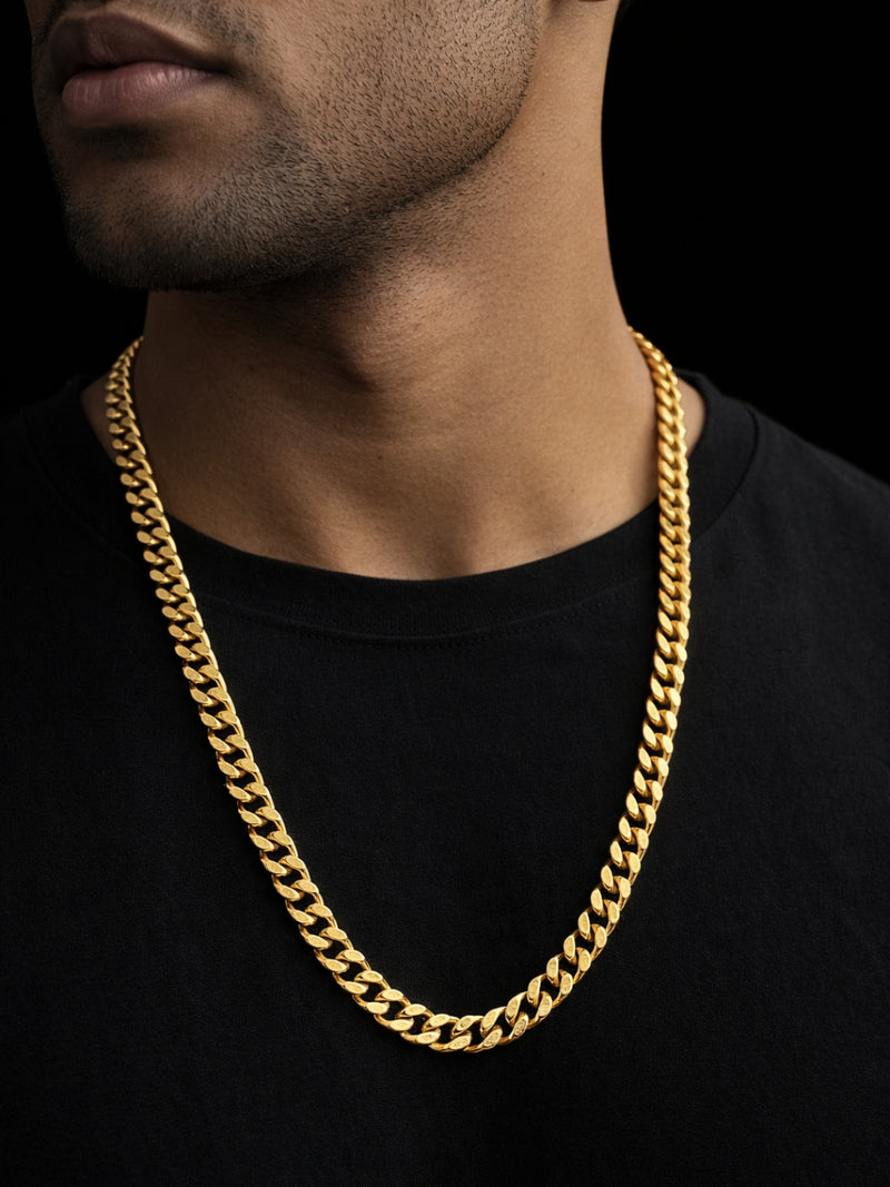 18K Gold Cuban Link Chain for Men – 8mm Stainless Steel Necklace 22 Inch