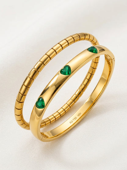 Coil Bangle & Green Heart Cuff Bracelet Combo, 18K Gold-Plated