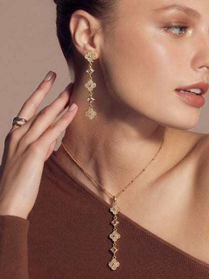 Clover CZ Statement Necklace & Earring Set in 18K Gold Plated