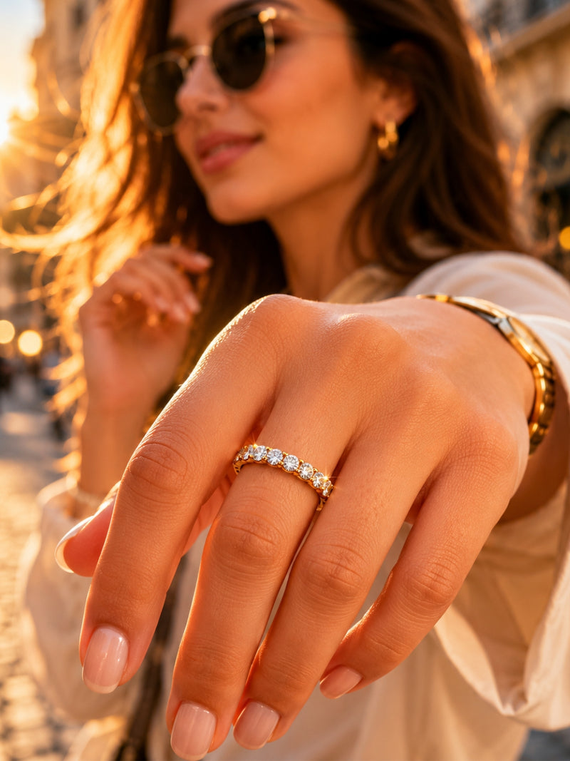 18K Gold Plated Eternity CZ Band Ring | Waterproof Stack Ring