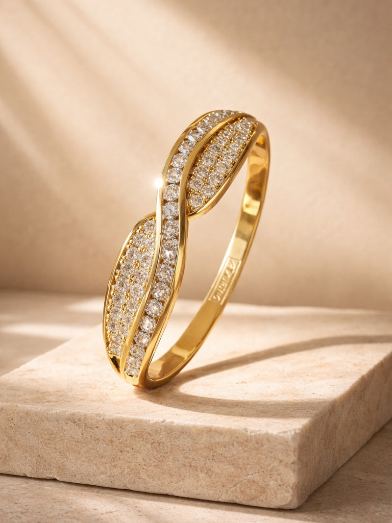 18K Gold Plated Full Studded Curve Bracelet for Women