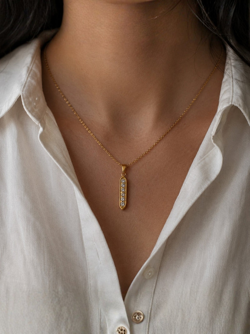 18K Gold Long CZ Pendant Chain Necklace for Women | Anti Tarnish