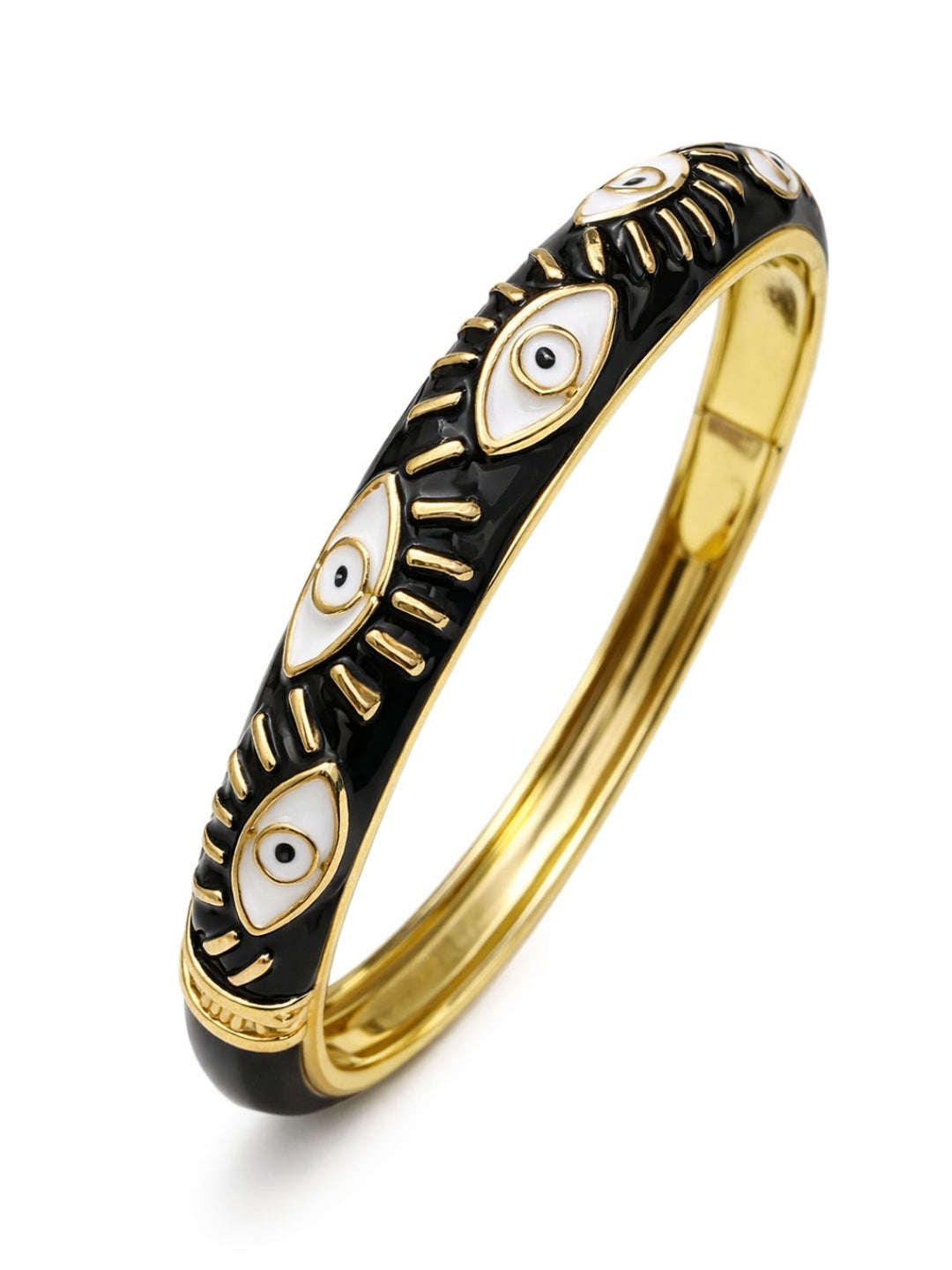 Black Evil Eye Enamel Cuff Bracelet | 18K Gold Anti-Tarnish Jewelry