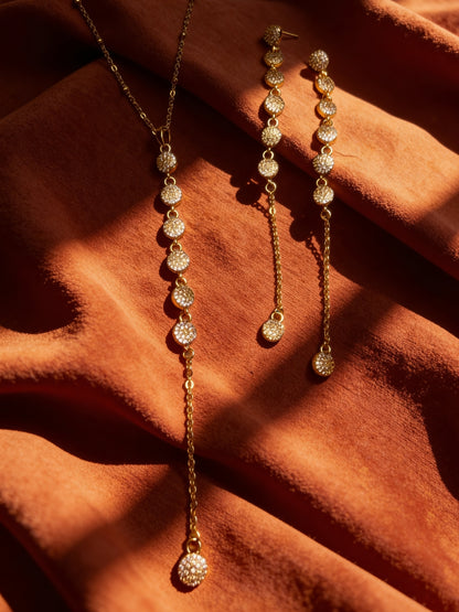 Circular CZ Statement Necklace & Earring Set in 18K Gold Plated