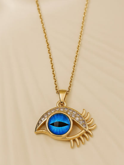 Bold Blue Evil Eye Pendant Neckpiece in 14K Gold – Anti Tarnish