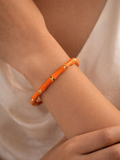 Mandarin Bamboo Enamel Cuff Bracelet – 18K Gold Plated Stainless Steel