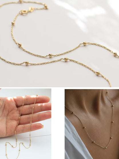 Beaded Slim Gold Chain – 18K Gold Plated, Everyday Waterproof Necklace