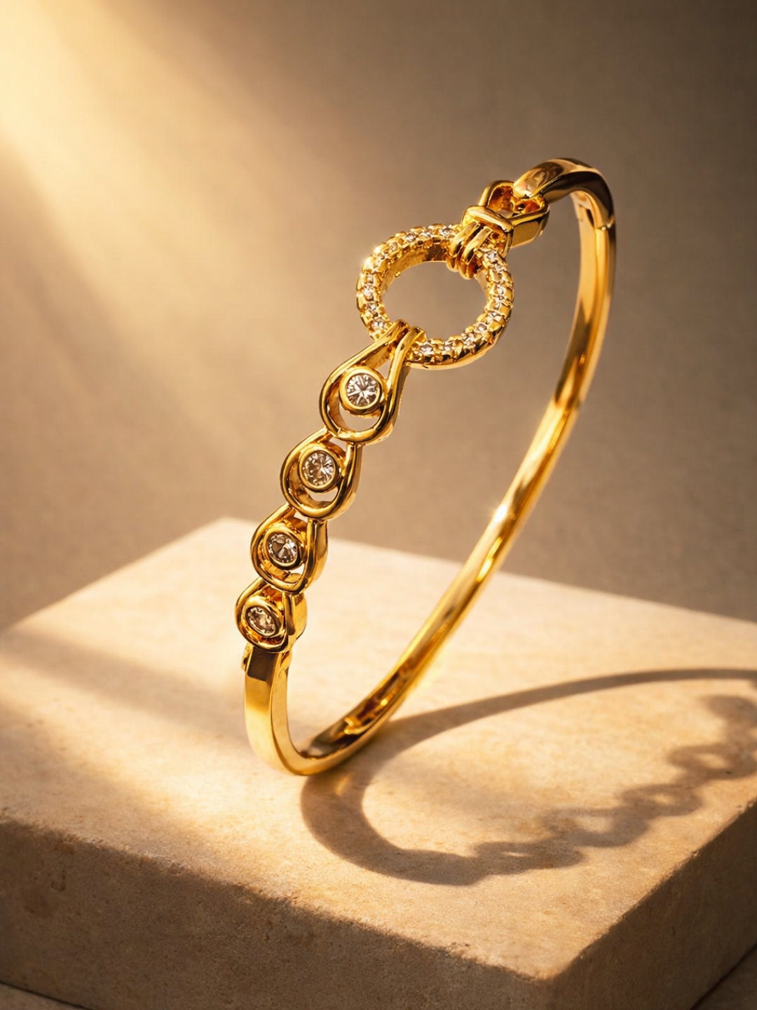 Circular CZ Studded Gold Bracelet | Anti-Tarnish Everyday Bangle