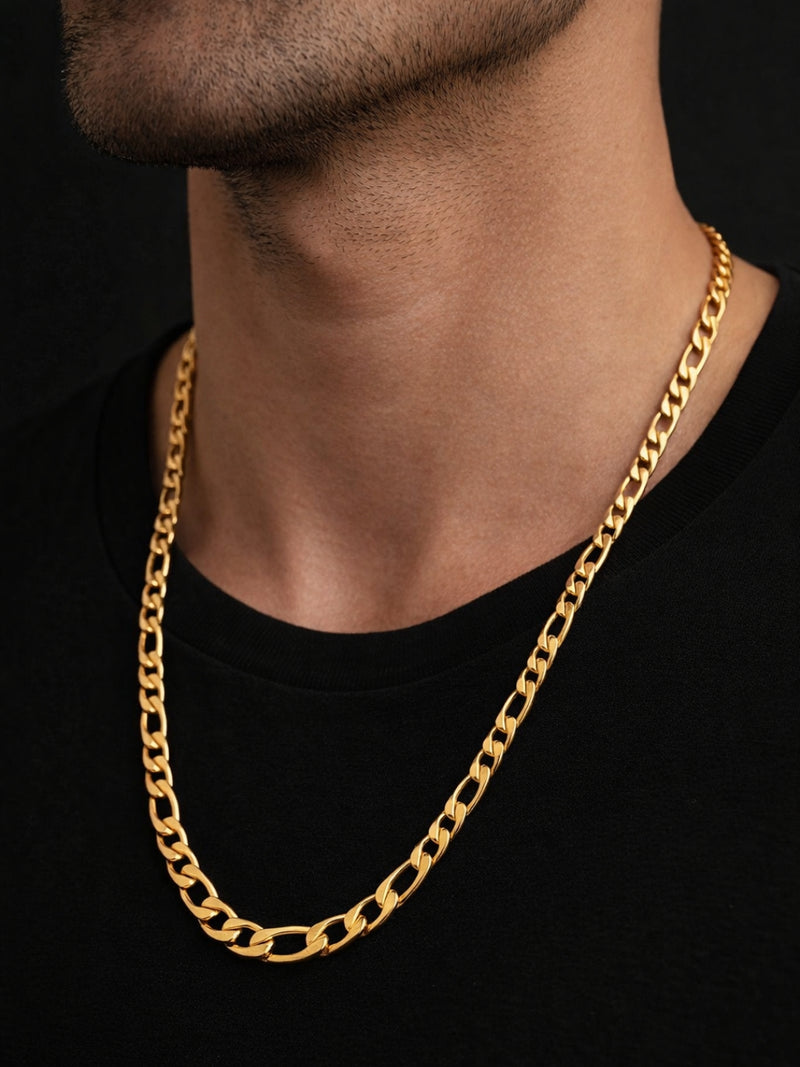 18K Gold Figaro Link Chain for Men – 6mm Stainless Steel 24 Inch