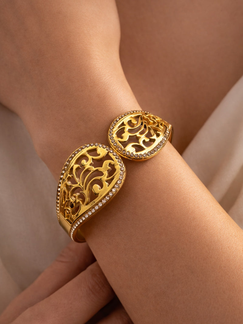18K Gold Plated Vine CZ Cuff Bracelet | Anti Tarnish