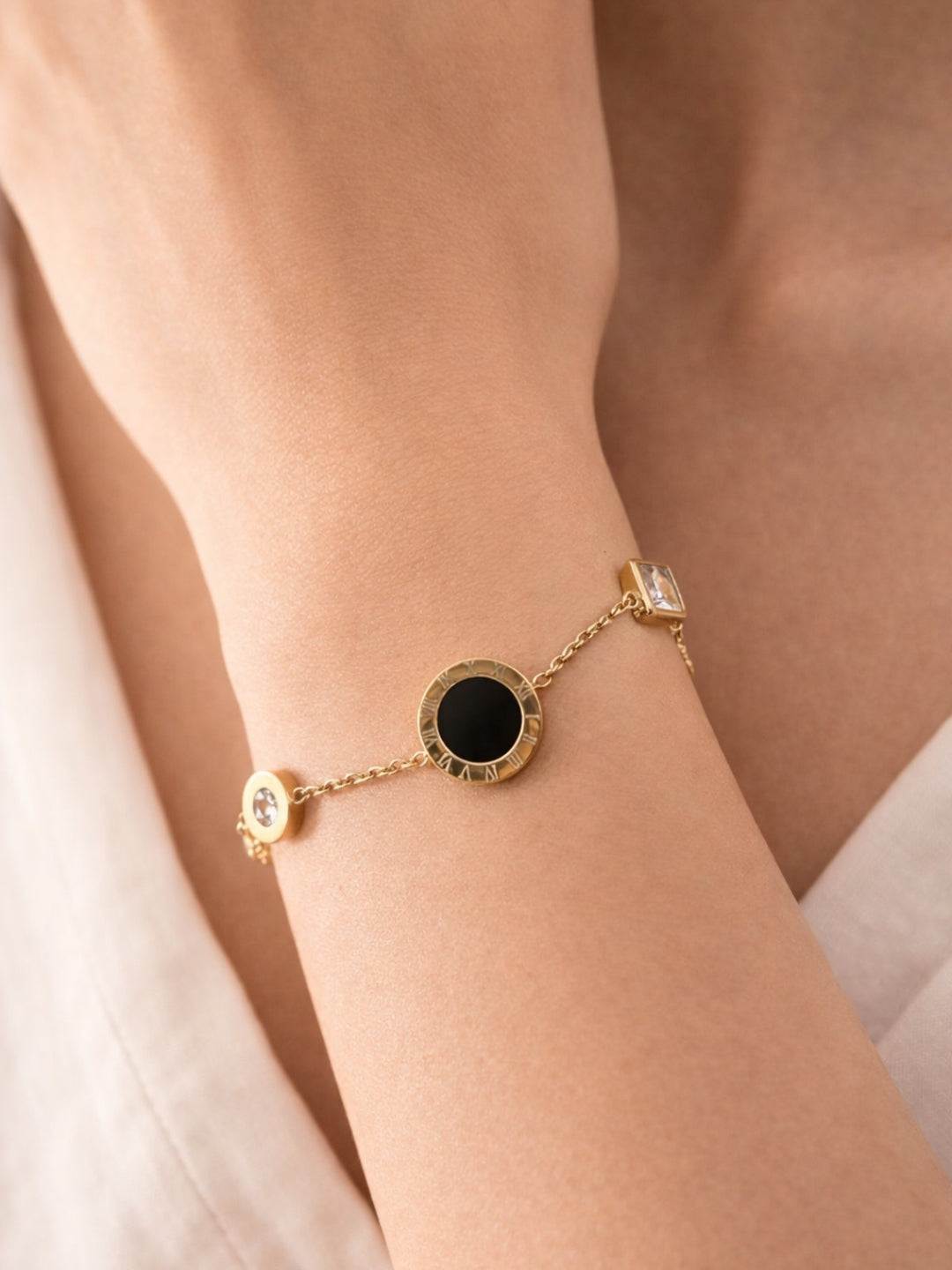 Black Roman Multi-Shape Gold Bracelet | Anti-Tarnish CZ Jewelry