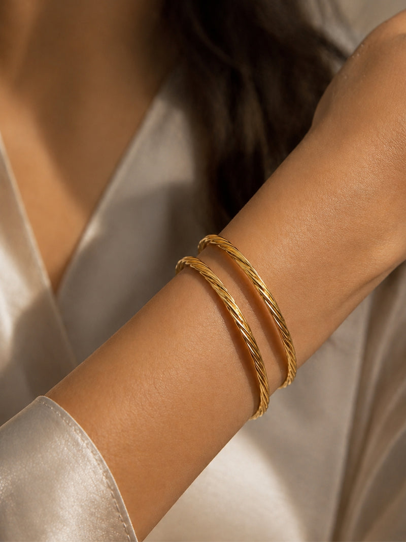 Twisted Gold Bangle Pair | 18K Gold Plated Stackable Bangles 2.6