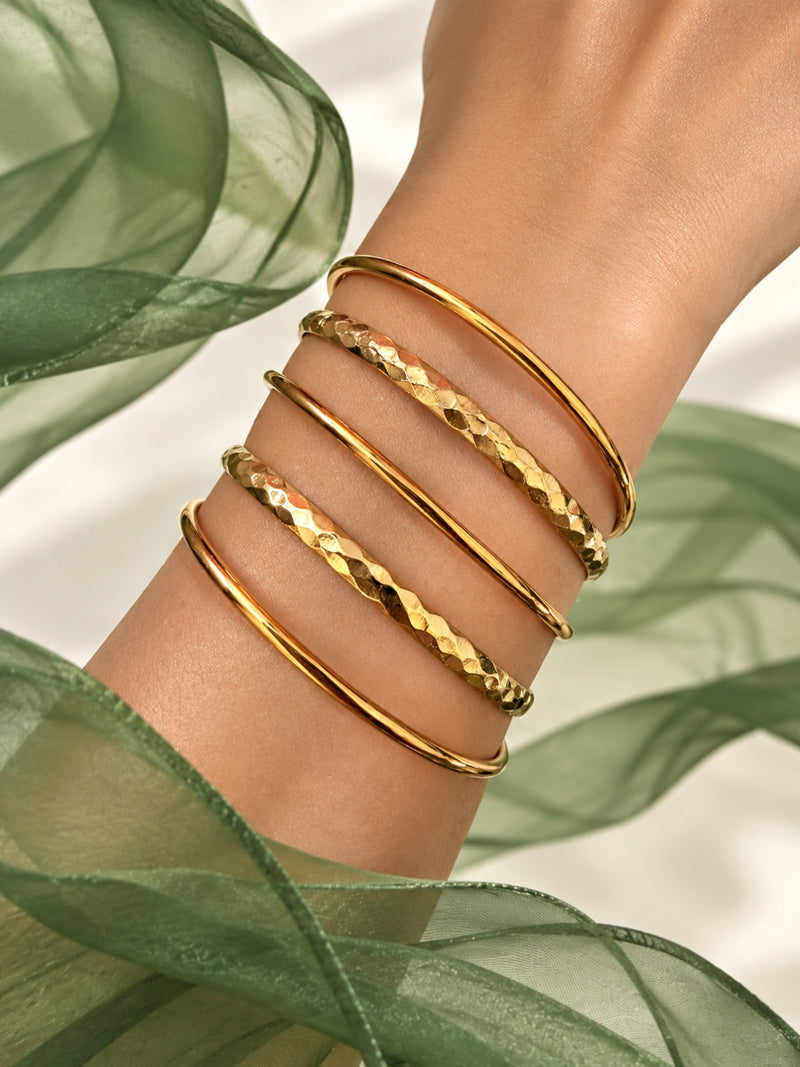 18K Gold Plated Hammered Stackable Bangle Set for Women