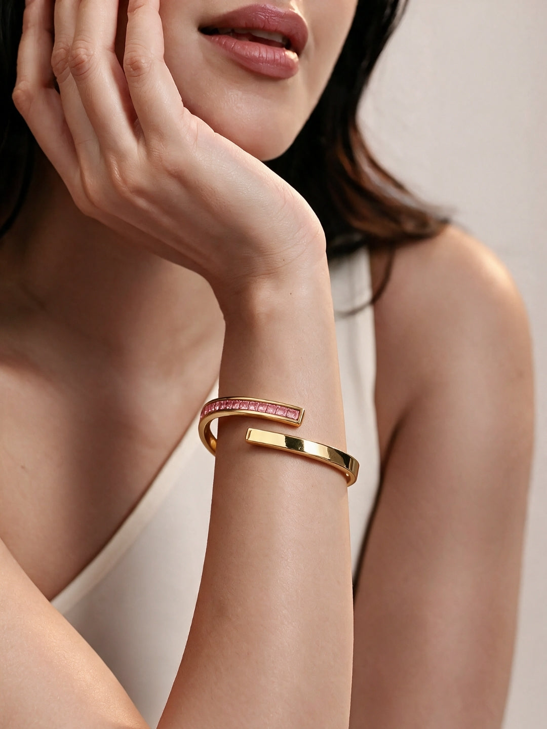 Rose CZ Gold Plated Cuff Bracelet