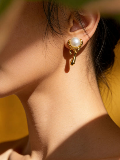 Pearl Melt Gold Stud Earrings – 18K Gold Plated Stainless Steel