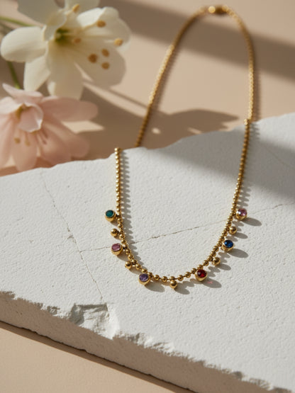 Anti-Tarnish Multicolor Beaded Stone Chain | 18K Gold CZ Jewelry