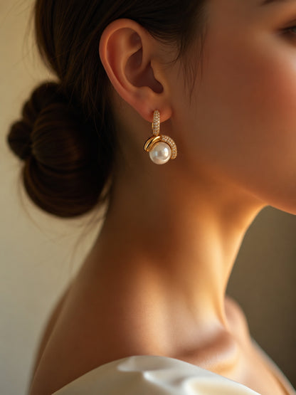 Infinity Knot Pearl Hoop Earrings, 18K Gold-Plated - Offwhite