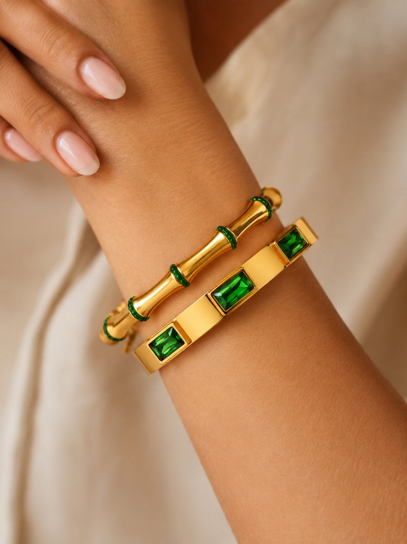 Emerald Green & Gold Designer Bracelet Stack – Set of 2