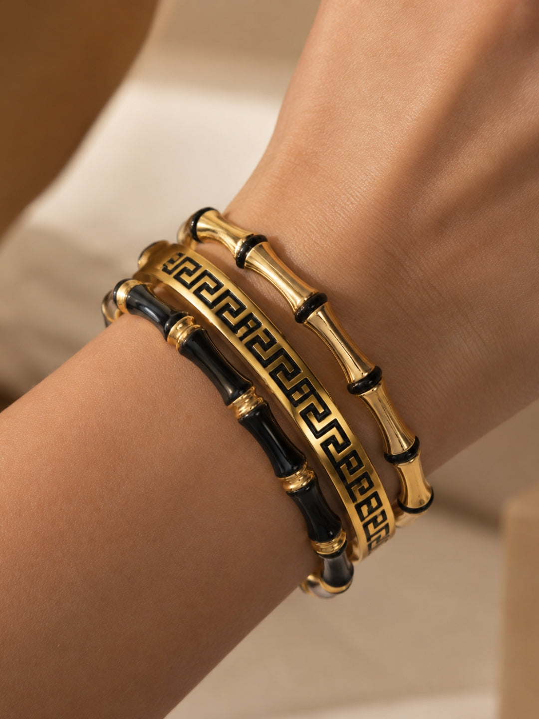 Black & Gold Designer Bracelet Stack – Set of 3
