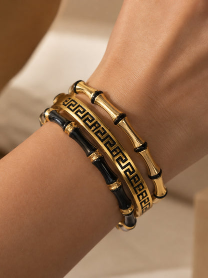 Black & Gold Designer Bracelet Stack – Set of 3