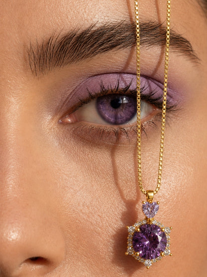 Ametista Crystal Halo Necklace & Earring Set, 18K Gold-Plated