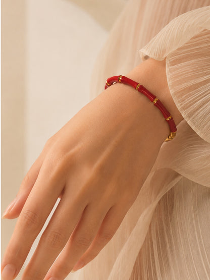 Scarlatto Bamboo Enamel Bangle, 18K Gold-Plated