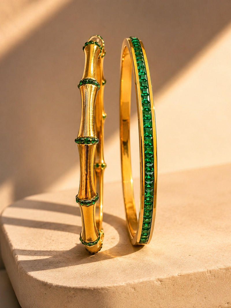 Emerald Bamboo Bracelet Stack - Set of 2