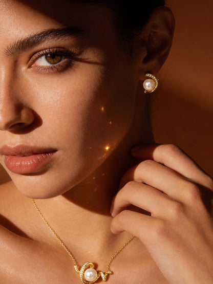 Love Pearl Necklace & Earring Set, 18K Gold Plated