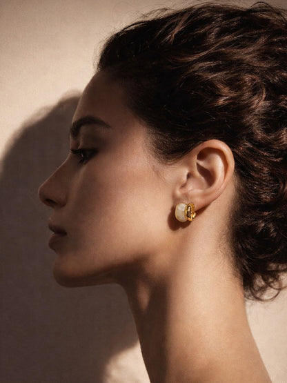 Beige Resin Gold Stud Earrings | 18K Gold Plated Everyday Studs