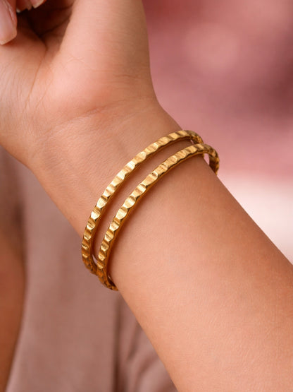 Quad Pinch Gold Bangles – 18K Gold Plated CZ Stackable Pair