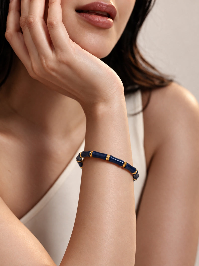 Navy Bamboo bracelet -18KT Gold Plated