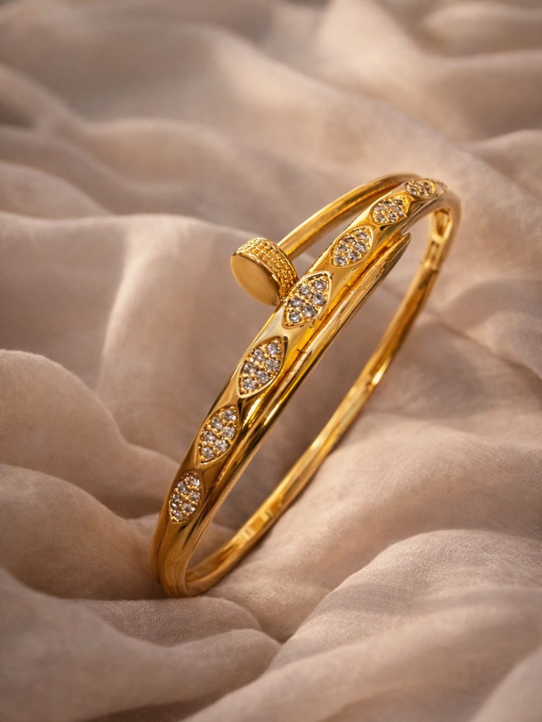 18K Gold Plated Double Nail Cuff Bracelet | Anti-Tarnish CZ