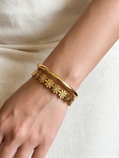 Floral Link & gold Bangel  Bracelet Combo, 18K Gold-Plated
