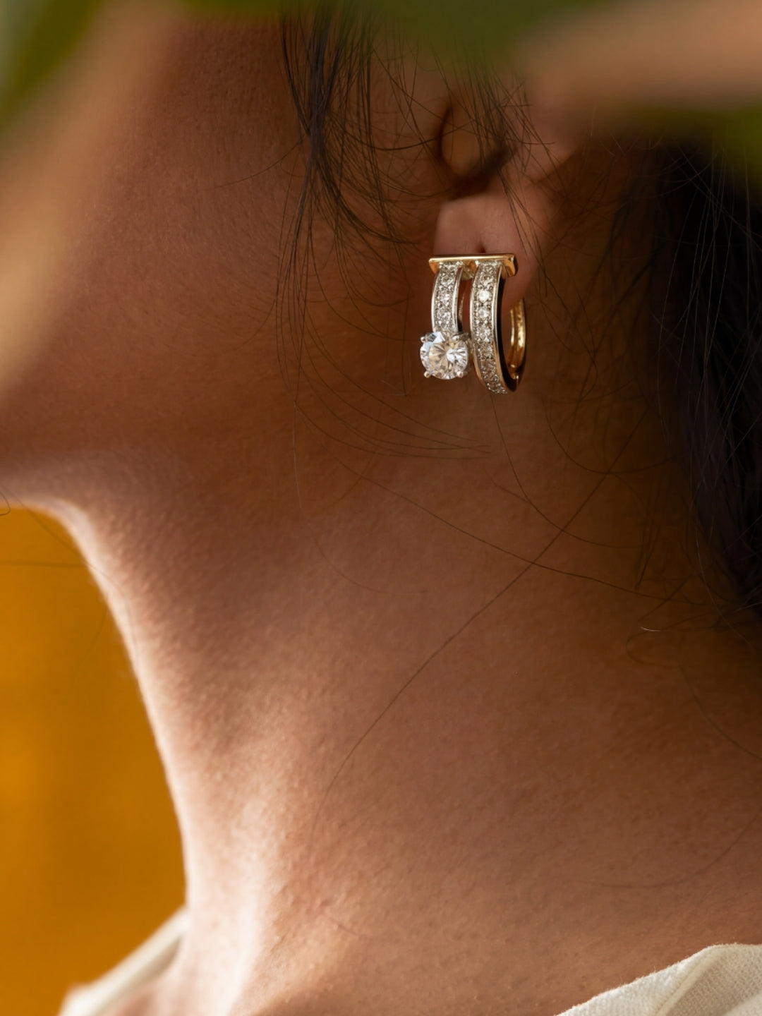 18K Rose Gold Double Line Solitaire CZ Hoop Earrings