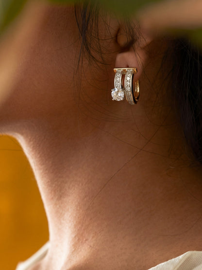 18K Rose Gold Double Line Solitaire CZ Hoop Earrings