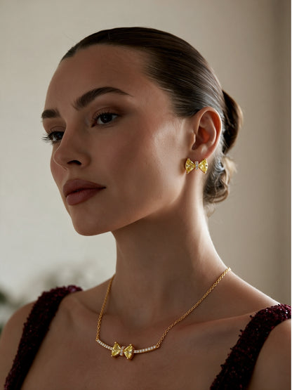 Fiocco Yellow Bow Bar Necklace & Stud Earring Set, 18K Gold-Plated