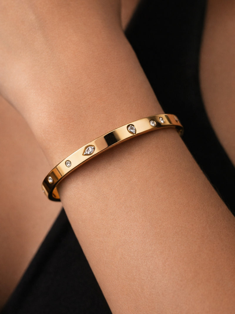 18K Gold Marquise CZ Studded Bracelet | Anti Tarnish Cuff
